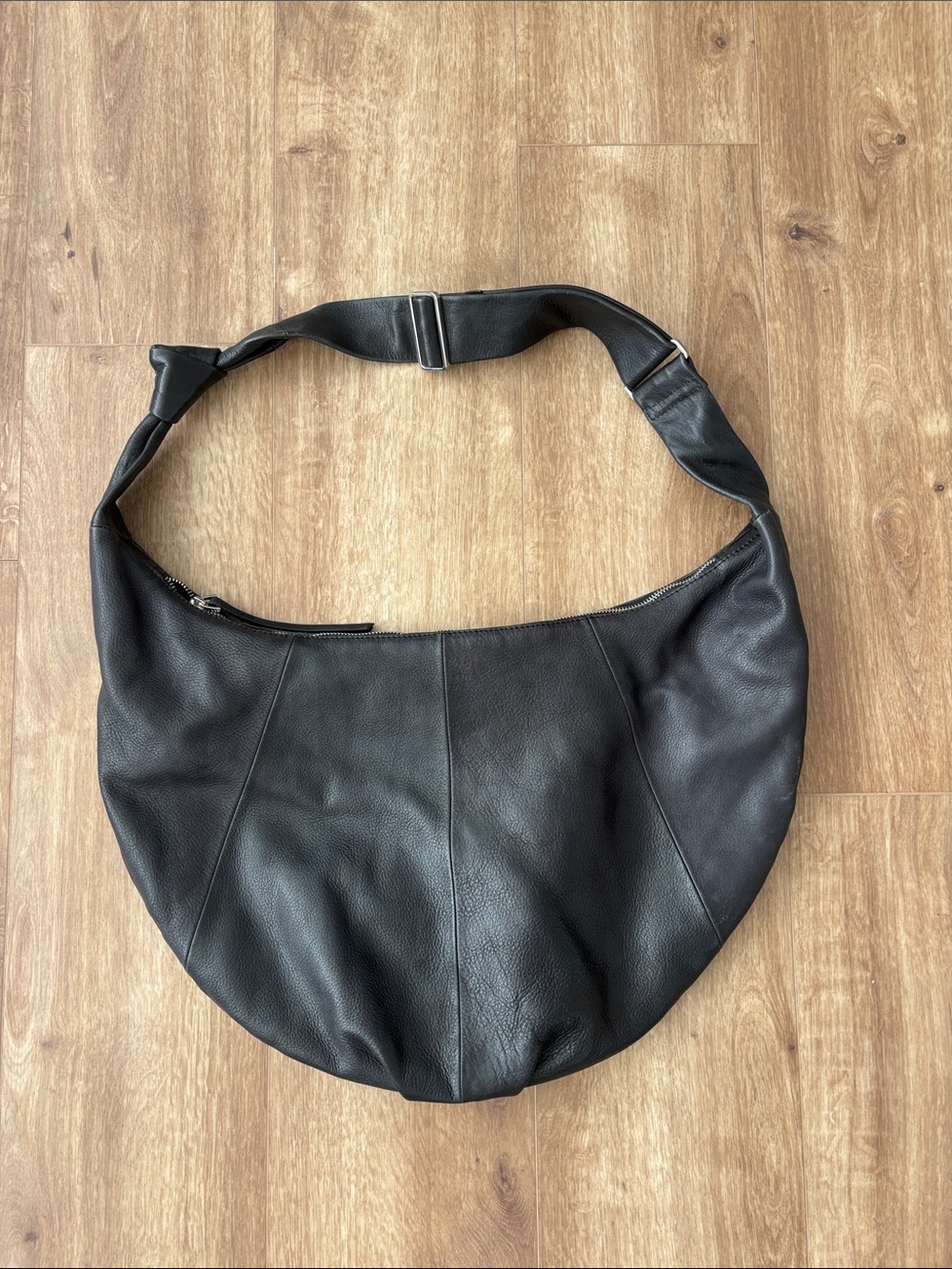 Black Leather crescent Hobo Shoulder Bag by Mango
